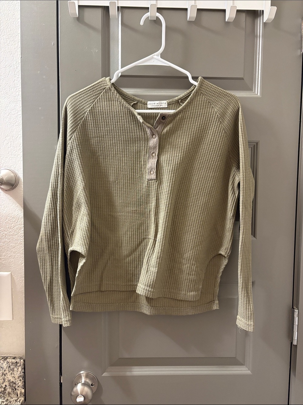 Paper Crane Olive Waffle Henley